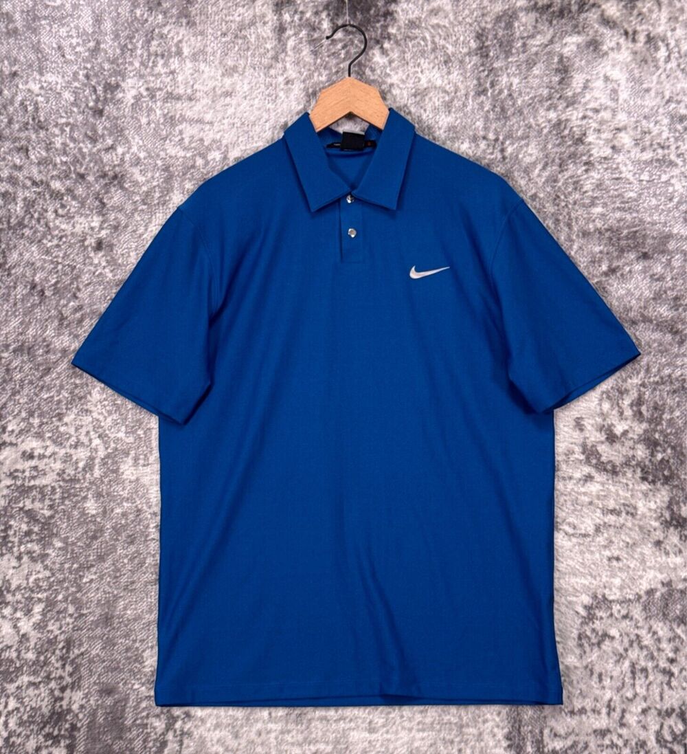 Nike Polo Shirt Medium Mens Tiger Woods Collection Blue Dri Fit Golf